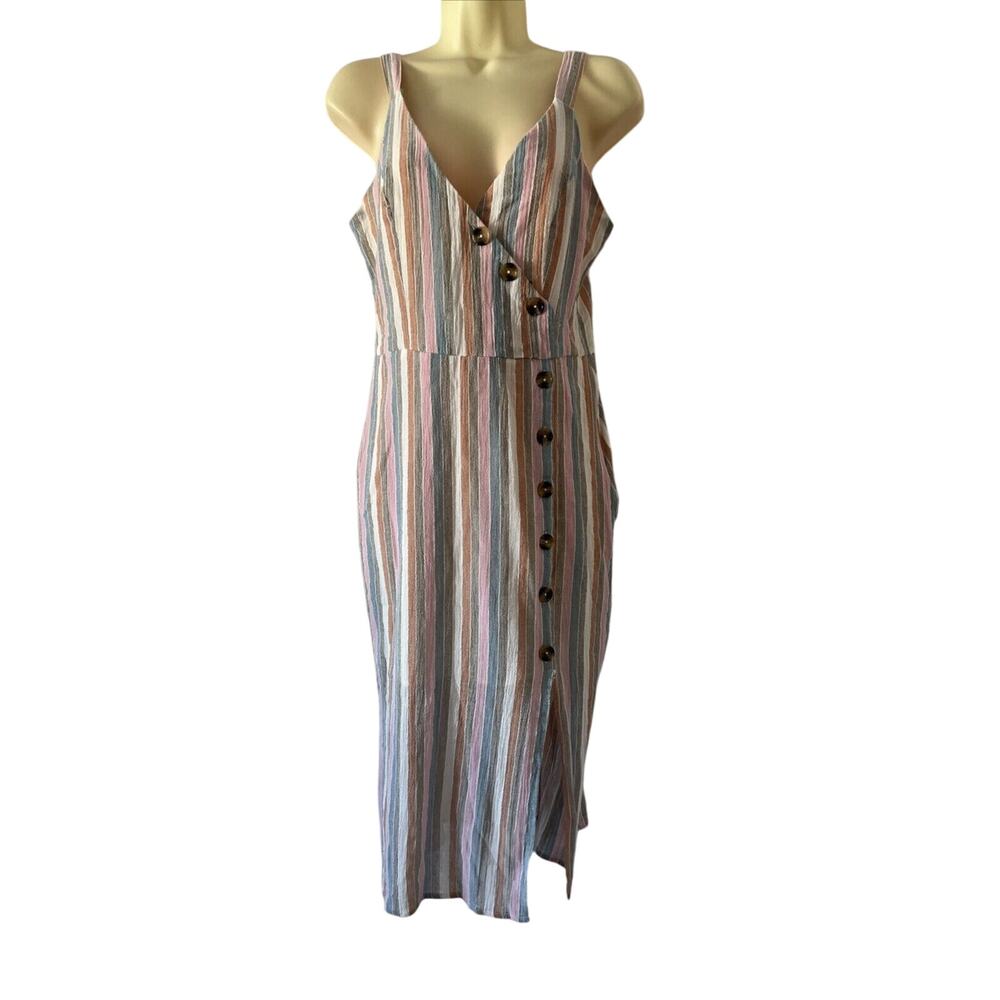 Harper Heritage Francescas NWT Clarissa Pastel Striped Button Midi Dress Sz M